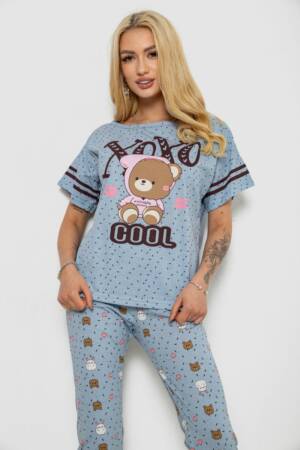 Піжама жіноча з принтом, колір джинс, 243R15408
