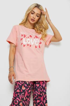 Піжама жіноча з принтом, колір персиковий, 243R10388