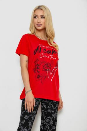 Піжама жіноча з принтом, колір червоний, 243R10317