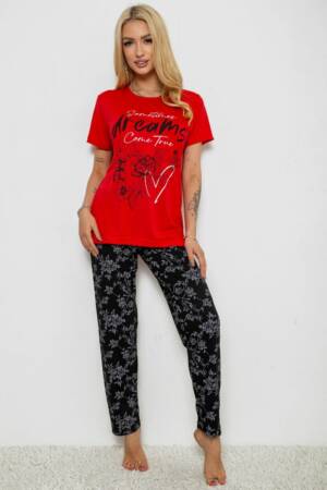 Піжама жіноча з принтом, колір червоний, 243R10317