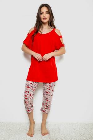 Жіноча піжама з принтом, колір червоний, 243R1602-018