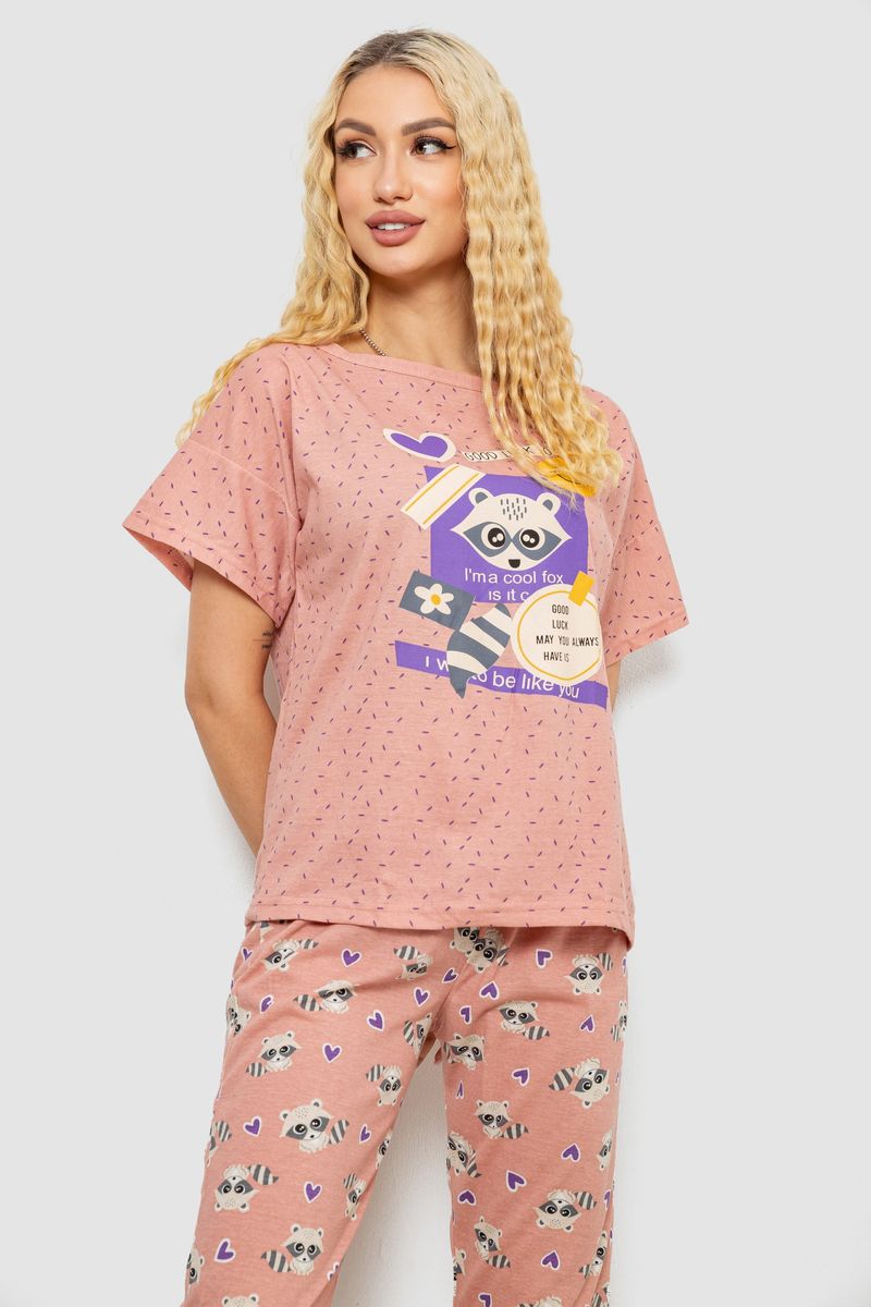 Піжама жіноча з принтом, колір пудровий, 243R15249