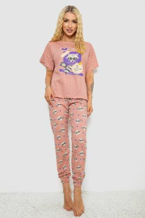 Піжама жіноча з принтом, колір пудровий, 243R15249