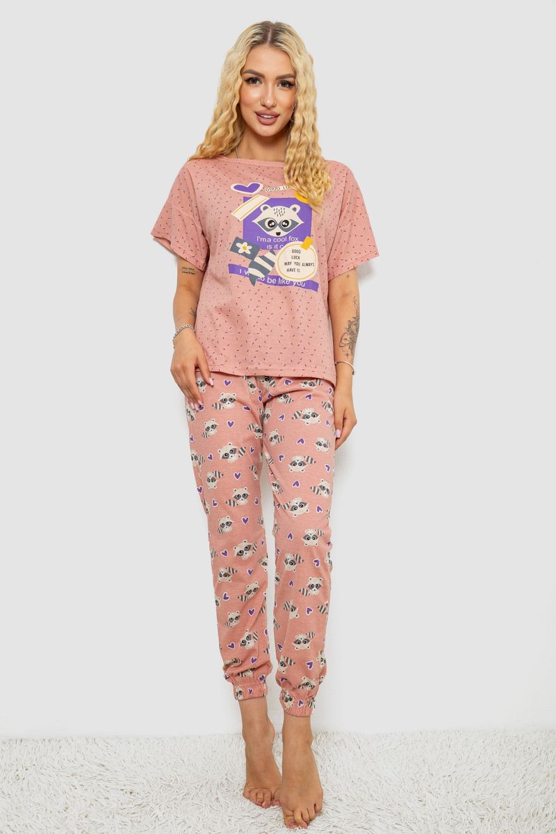 Піжама жіноча з принтом, колір пудровий, 243R15249