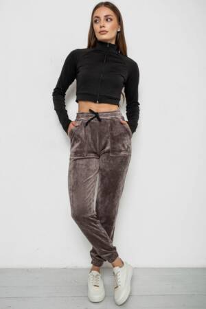 Штани жіночі велюрові, колір коричневий, 238R57862