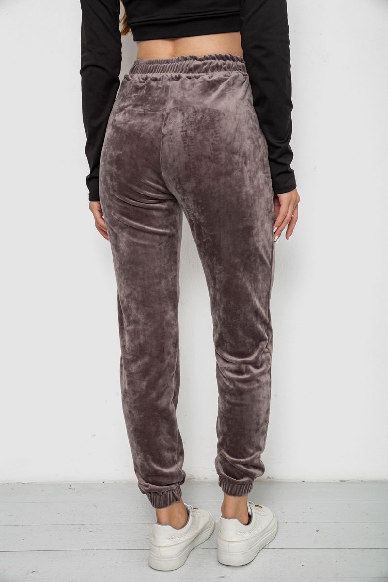 Штани жіночі велюрові, колір коричневий, 238R57862 - Зображення 4