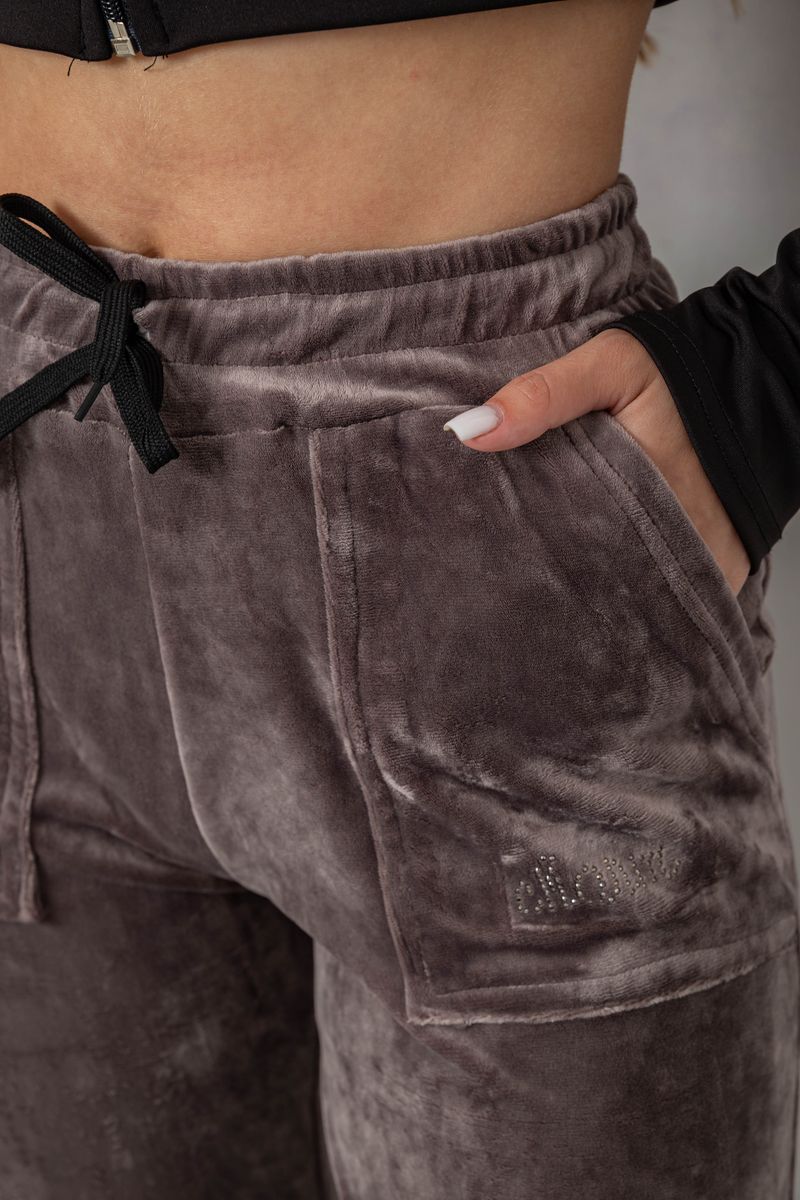 Штани жіночі велюрові, колір коричневий, 238R57862 - Зображення 5