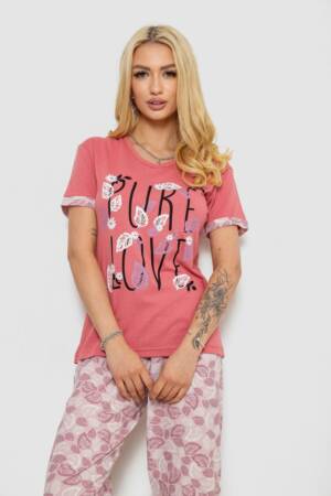 Піжама жіноча з принтом, колір пудровий, 243R9249
