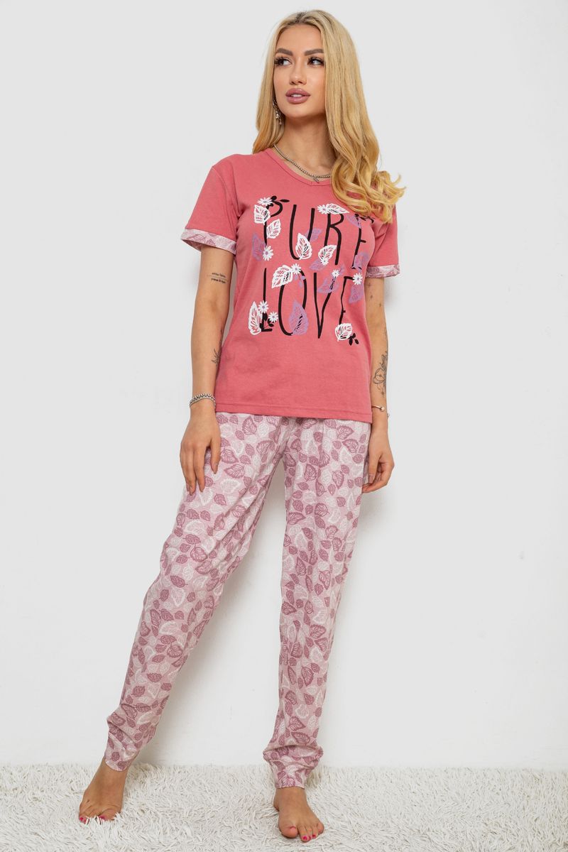 Піжама жіноча з принтом, колір пудровий, 243R9249