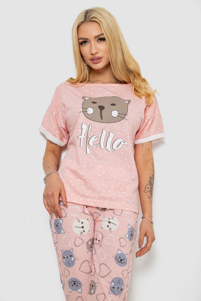 Піжама жіноча з принтом, колір персиковий, 243R15240