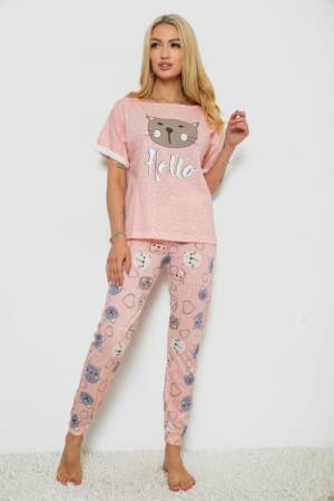 Піжама жіноча з принтом, колір персиковий, 243R15240