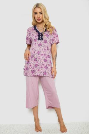 Піжама жіноча з принтом, колір бузковий, 243R6971