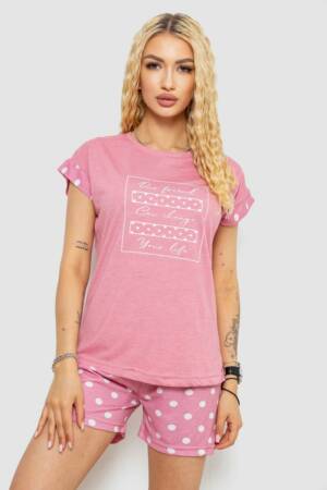 Піжама жіноча з принтом, колір пудровий, 243R2110