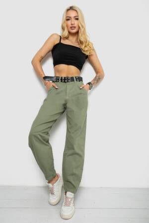 Джинси жіночі балони, колір оливковий, 182R00309