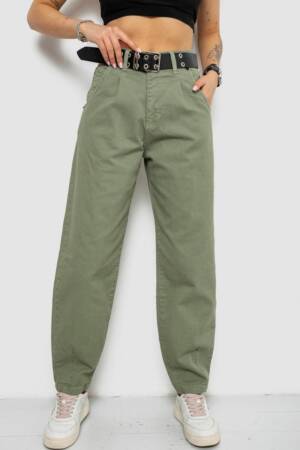 Джинси жіночі балони, колір оливковий, 182R00309