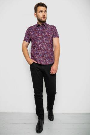 Сорочка чоловіча з принтом, колір сливовий, 214R6917-10