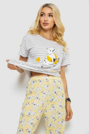 Піжама жіноча з принтом, колір сірий, 243R3678