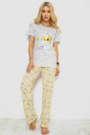 Піжама жіноча з принтом, колір сірий, 243R3678