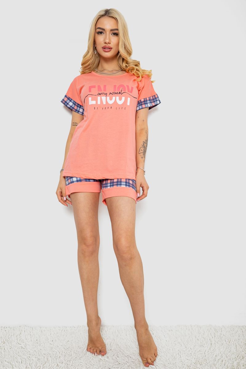Піжама жіноча з принтом, колір кораловий, 243R3043