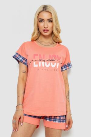 Піжама жіноча з принтом, колір кораловий, 243R3043