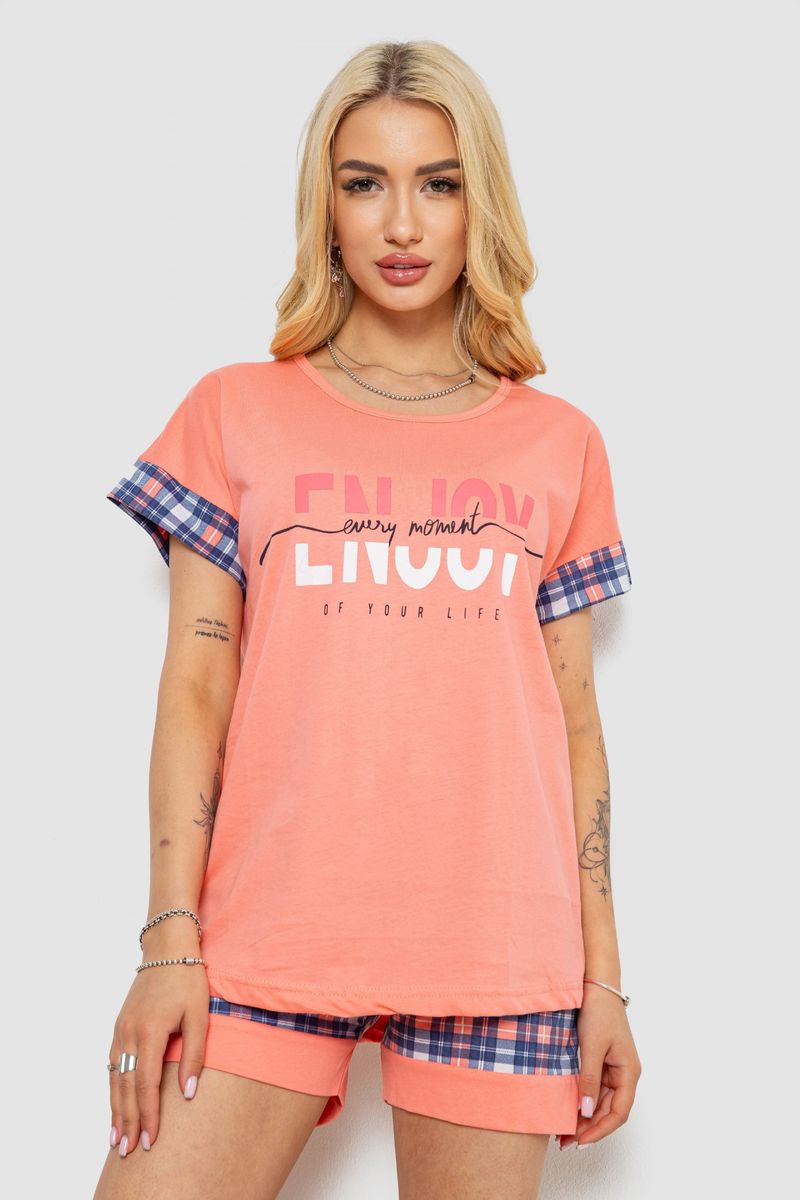 Піжама жіноча з принтом, колір кораловий, 243R3043
