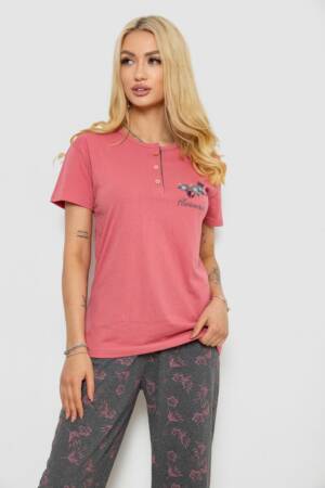 Піжама жіноча з принтом, колір рожево-сірий, 243R9224