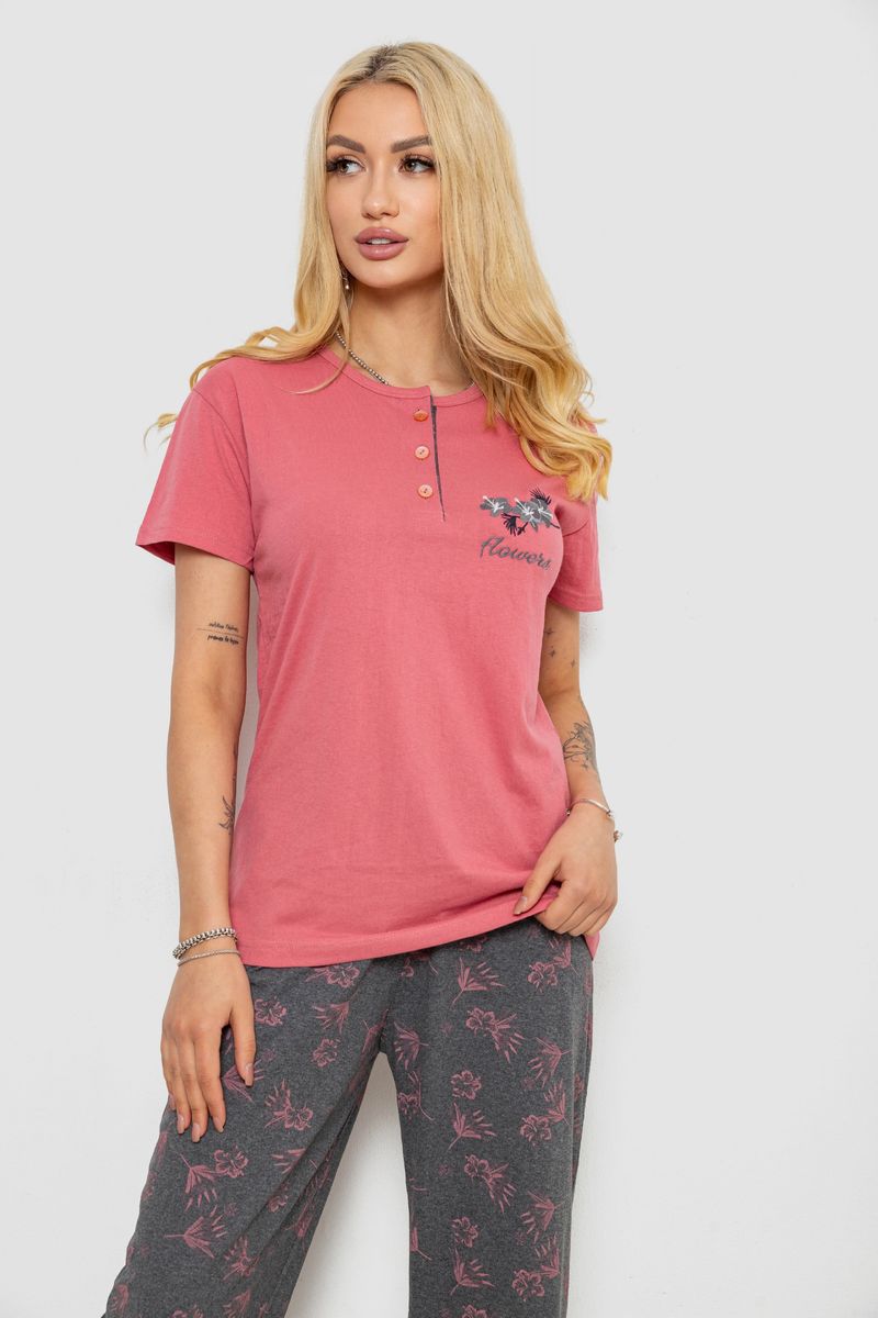 Піжама жіноча з принтом, колір рожево-сірий, 243R9224