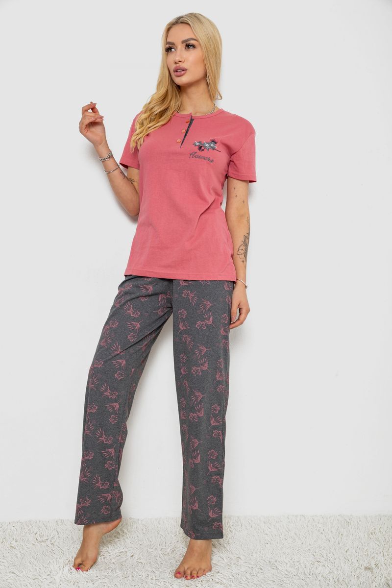 Піжама жіноча з принтом, колір рожево-сірий, 243R9224 - Зображення 3