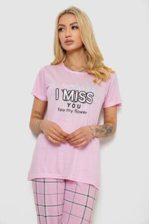 Піжама жіноча з принтом, колір рожевий, 243R10290