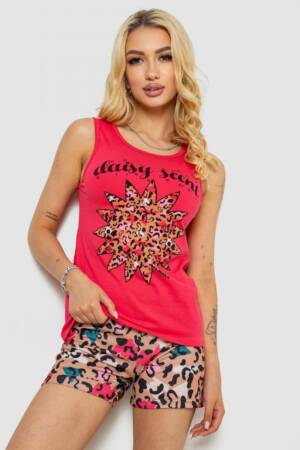 Піжама жіноча з принтом, колір малиновий, 243R24491