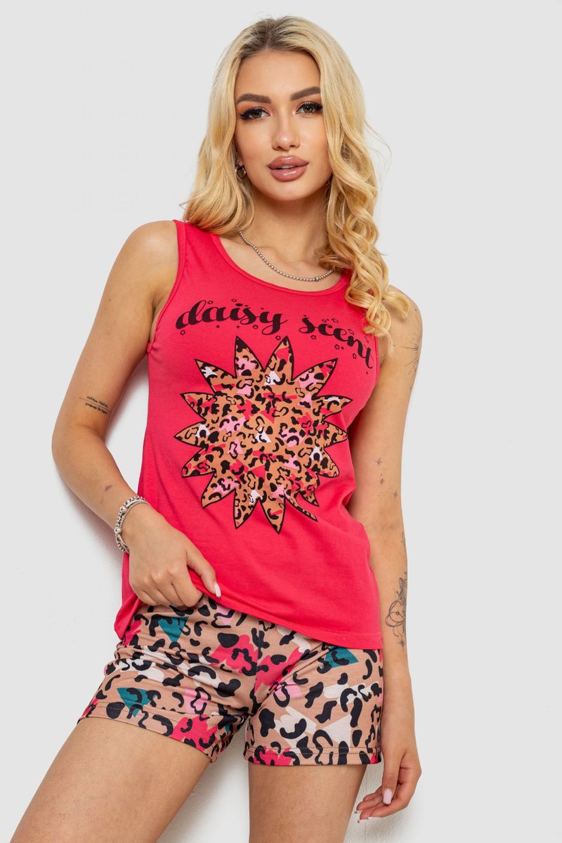 Піжама жіноча з принтом, колір малиновий, 243R24491