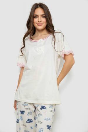 Жіноча піжама з принтом, колір молочний, 243R903059