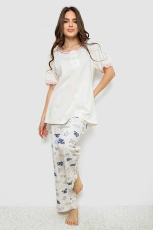Жіноча піжама з принтом, колір молочний, 243R903059