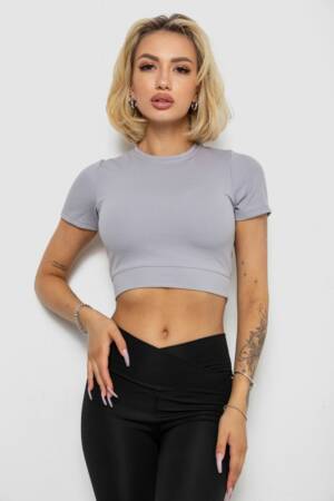Футболка – топ жіноча в рубчик, колір світло-сірий, 238R58210