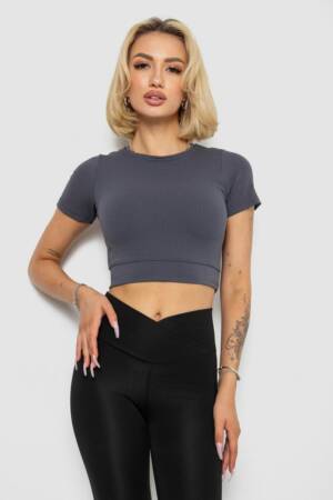 Футболка – топ жіноча в рубчик, колір темно-сірий, 238R58210