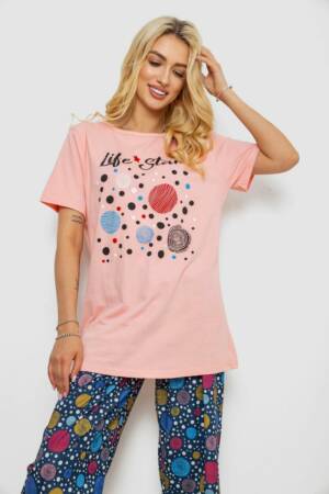Піжама жіноча з принтом, колір персиковий, 243R10386