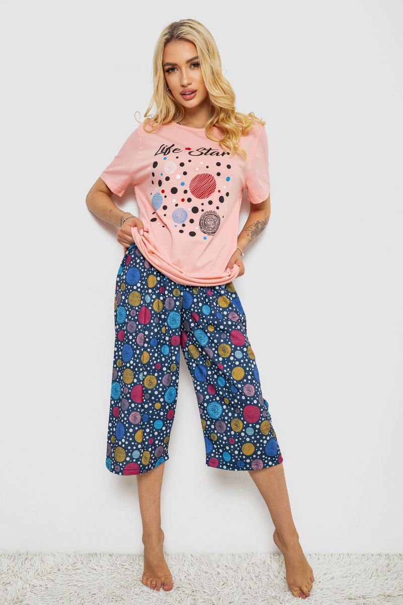 Піжама жіноча з принтом, колір персиковий, 243R10386