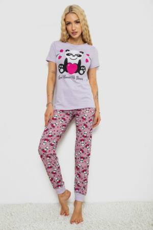 Піжама жіноча з принтом, колір бузковий, 243R15866