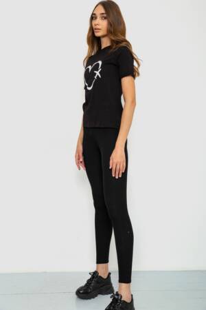 Жіноча футболка з принтом, колір чорний, 241R121