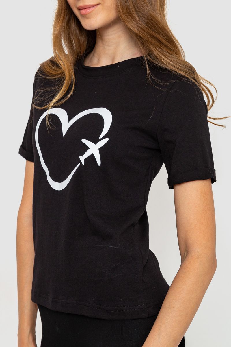 Жіноча футболка з принтом, колір чорний, 241R121 - Зображення 3