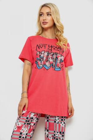 Піжама жіноча з принтом, колір рожевий, 243R10369