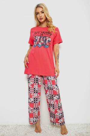 Піжама жіноча з принтом, колір рожевий, 243R10369