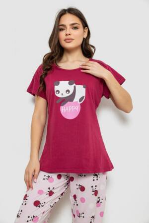 Жіноча піжама з принтом, колір бордовий, 243R1602-016