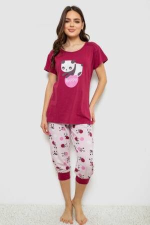 Жіноча піжама з принтом, колір бордовий, 243R1602-016