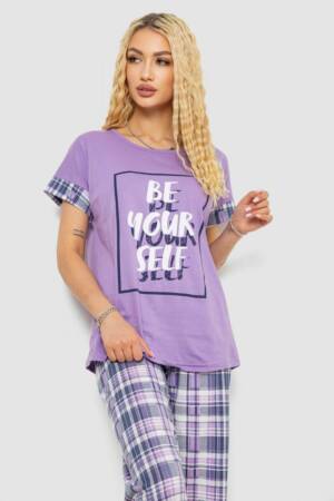 Піжама жіноча з принтом, колір бузковий, 243R2093-4