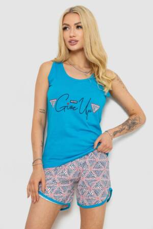 Піжама жіноча з принтом, колір блакитний, 243R2061