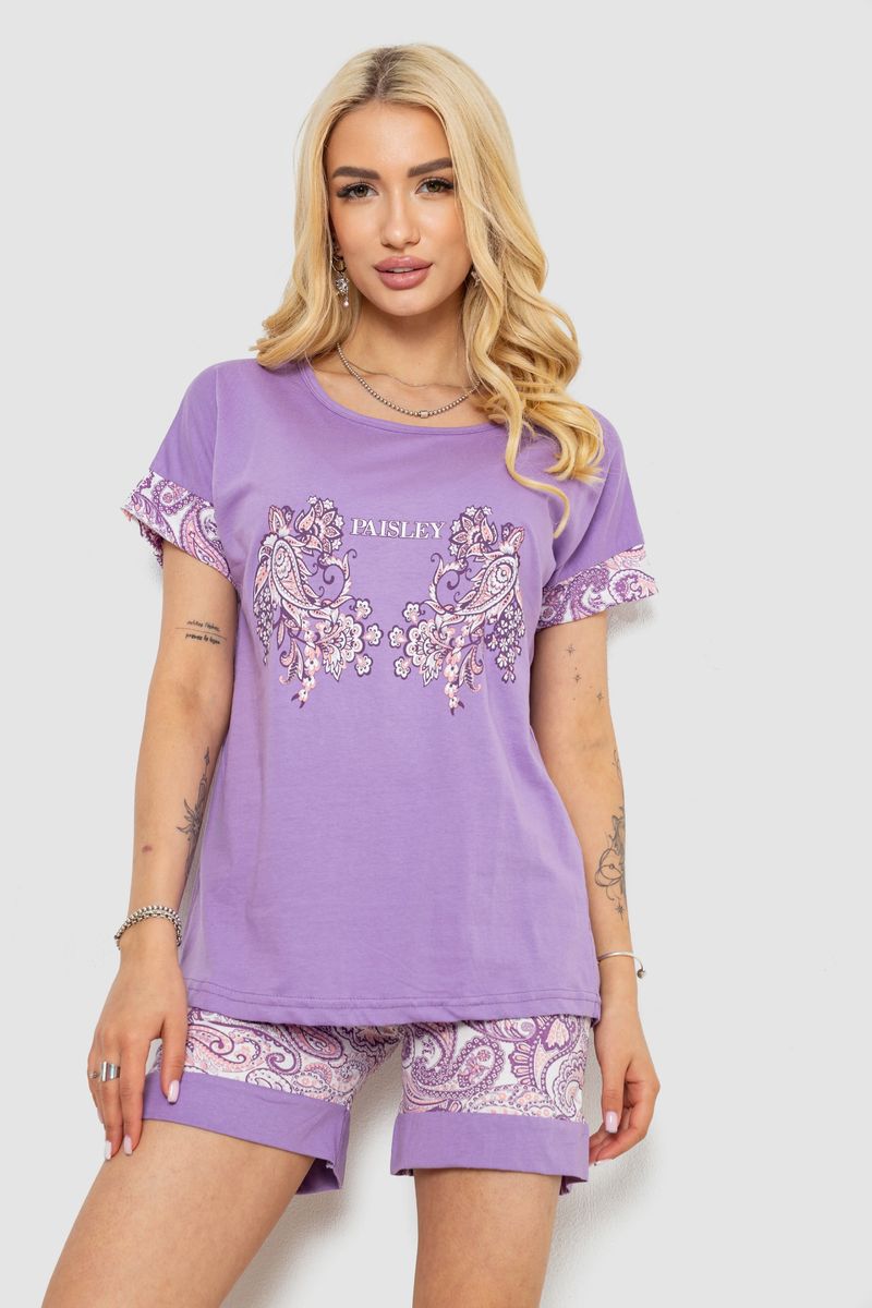 Піжама жіноча з принтом, колір бузковий, 243R3040