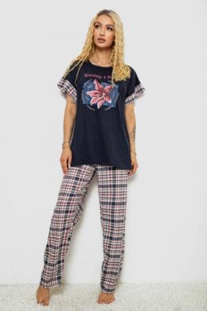 Піжама жіноча з принтом, колір синій, 243R8483