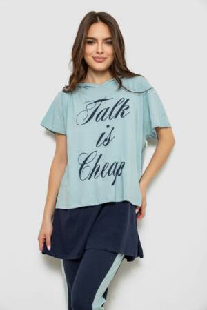 Піжама жіноча з принтом, колір блакитний, 243R1600-031