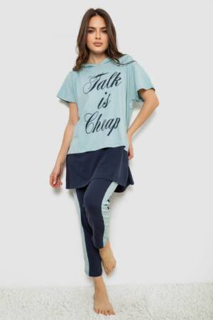 Піжама жіноча з принтом, колір блакитний, 243R1600-031